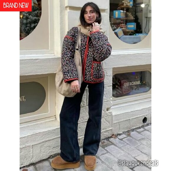 Women's Cropped Quilted Jacket Open Front Lightweight Puffer Coat - Picture 5 of 8